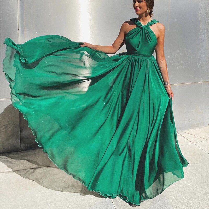 Kissnovaa - Fashion Sleeveless Green A Line Sexy Backless Prom Dresses
