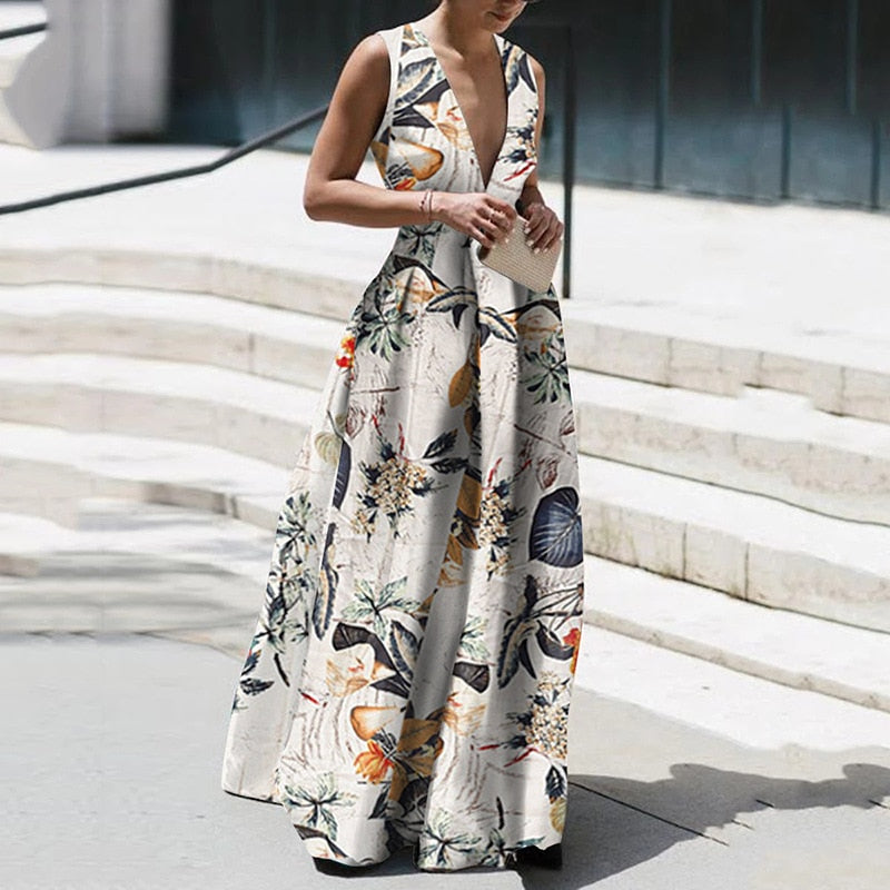 Kissnovaa - Summer Trendy Sleeveless Deep V Neck Full Length Prom Dresses
