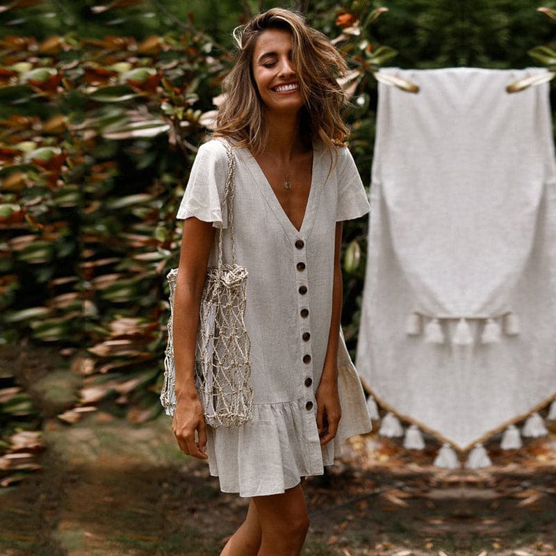 Women's New V Neck Ruffles Mini Short Dress