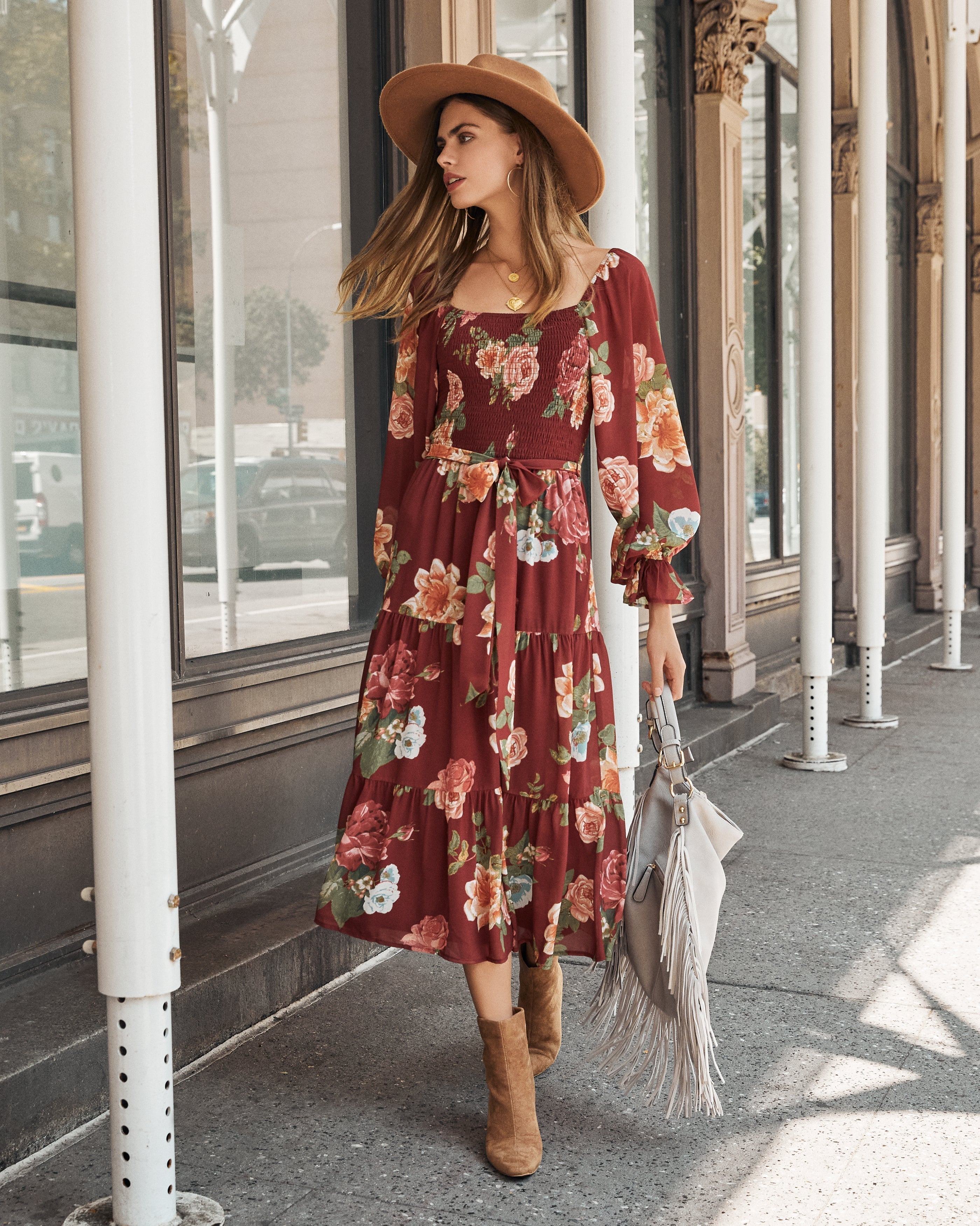 Claudette Botanical Smocked Midi Dress FINAL