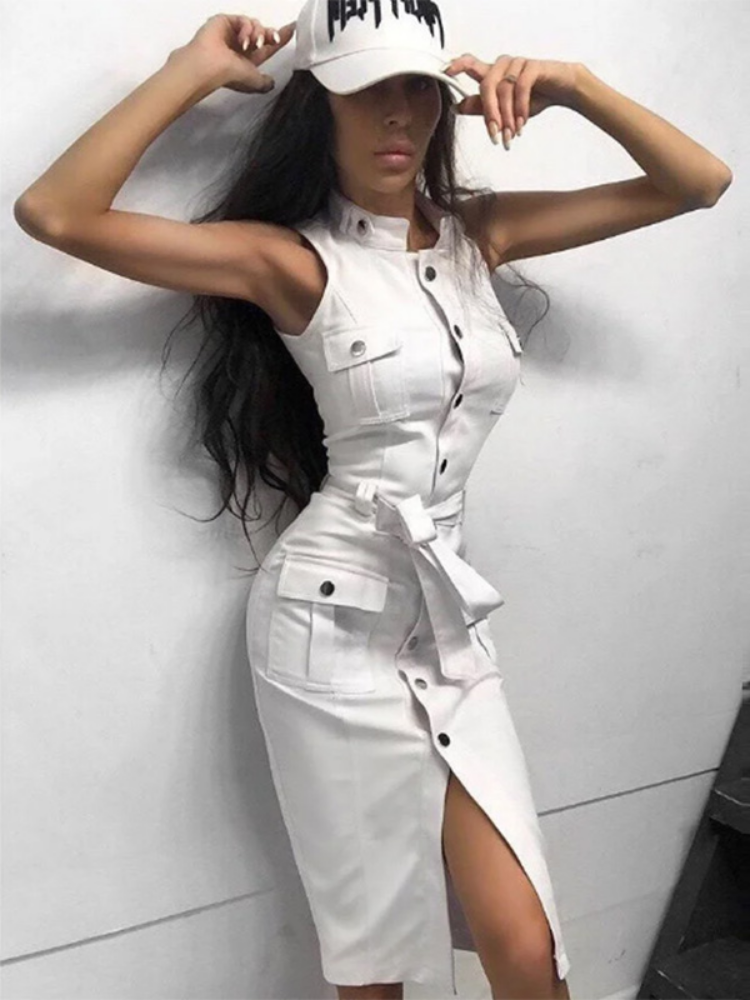 Women New Bandage Button Dress