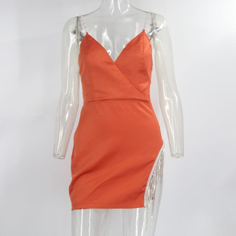 Satin 2022 Dress Women Glitter Diamond Club Party Mini Dresses