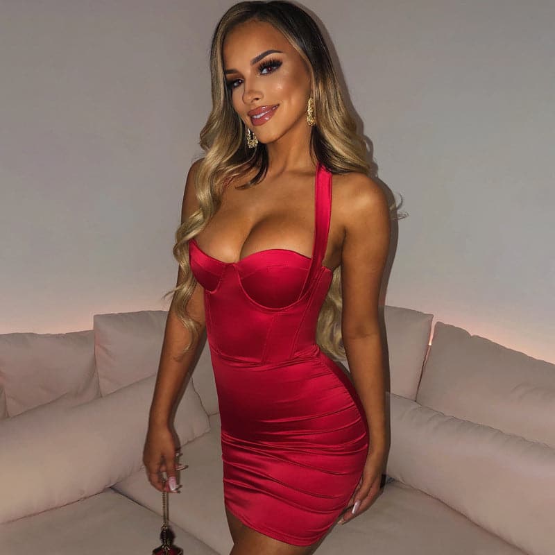 Satin 2022 Dress Women Glitter Diamond Club Party Mini Dresses