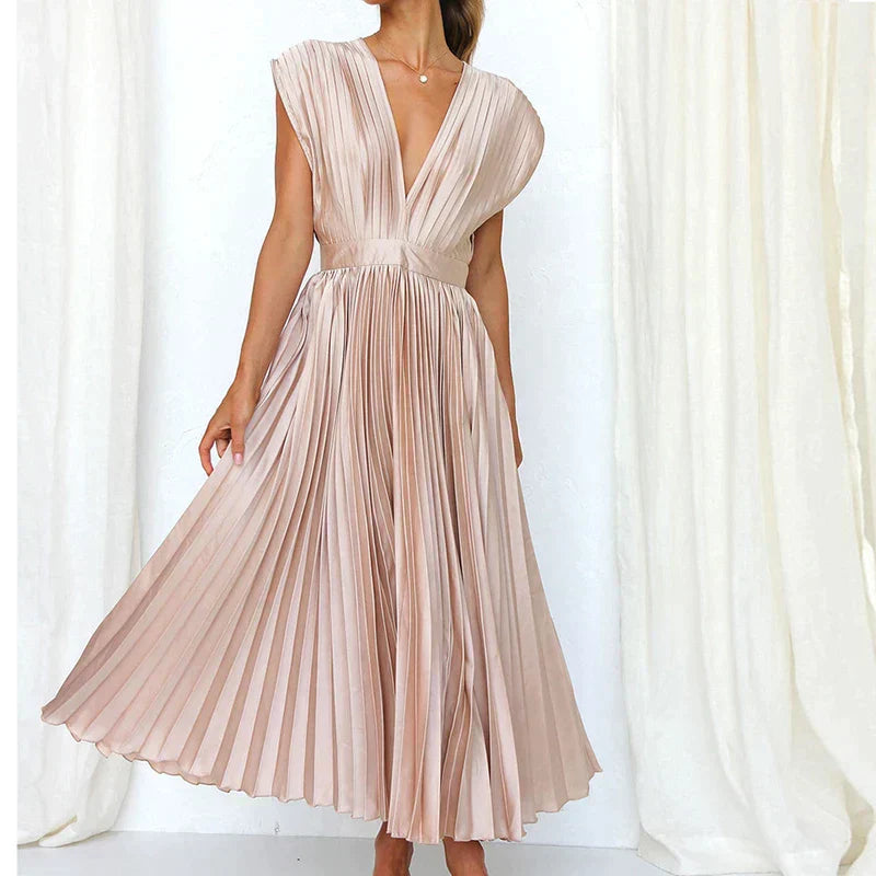 Montserrat Luxe V Neck Maxi Dress with Pleats Boutique Collection