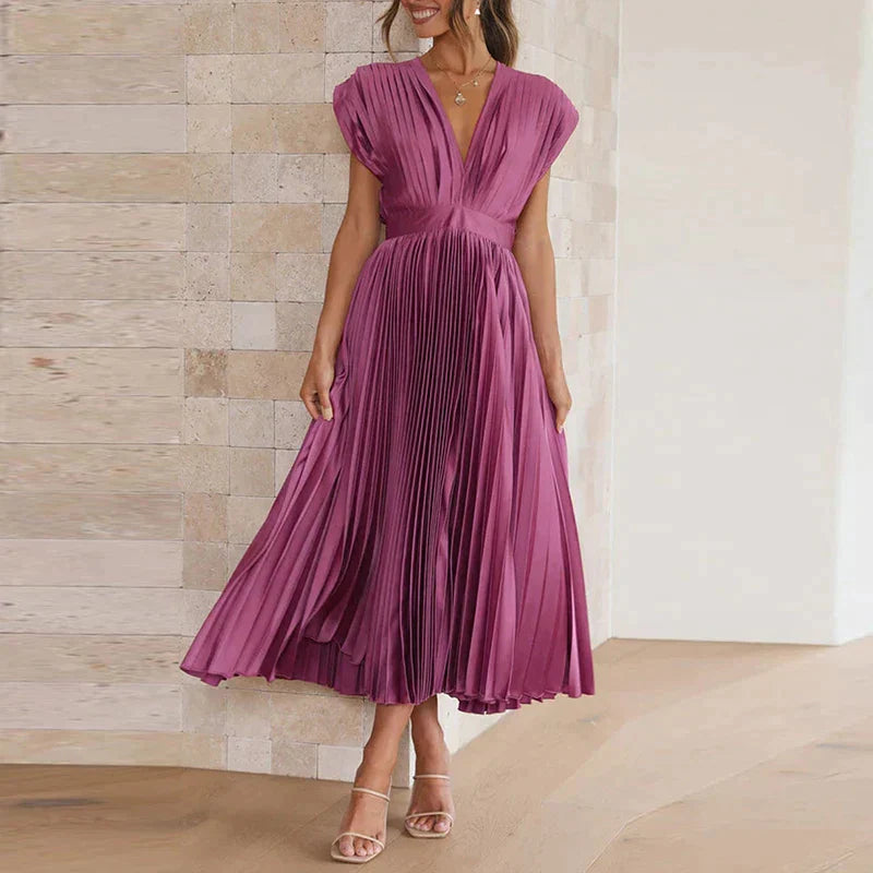 Montserrat Luxe V Neck Maxi Dress with Pleats Boutique Collection