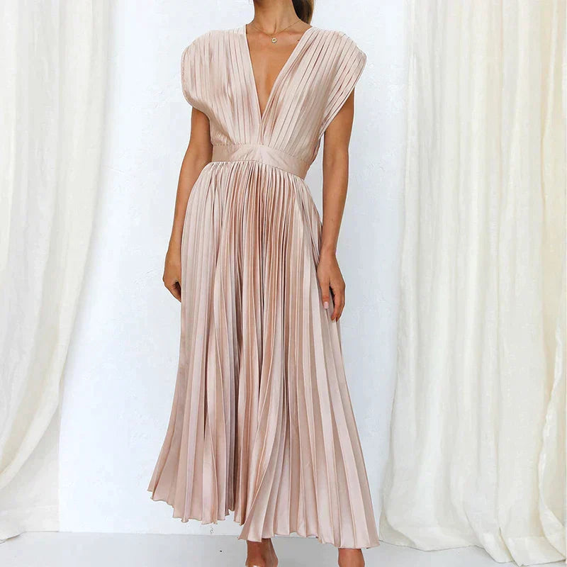 Montserrat Luxe V Neck Maxi Dress with Pleats Boutique Collection