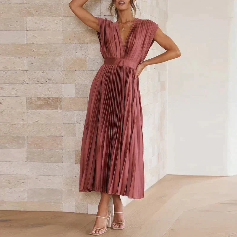 Montserrat Luxe V Neck Maxi Dress with Pleats Boutique Collection