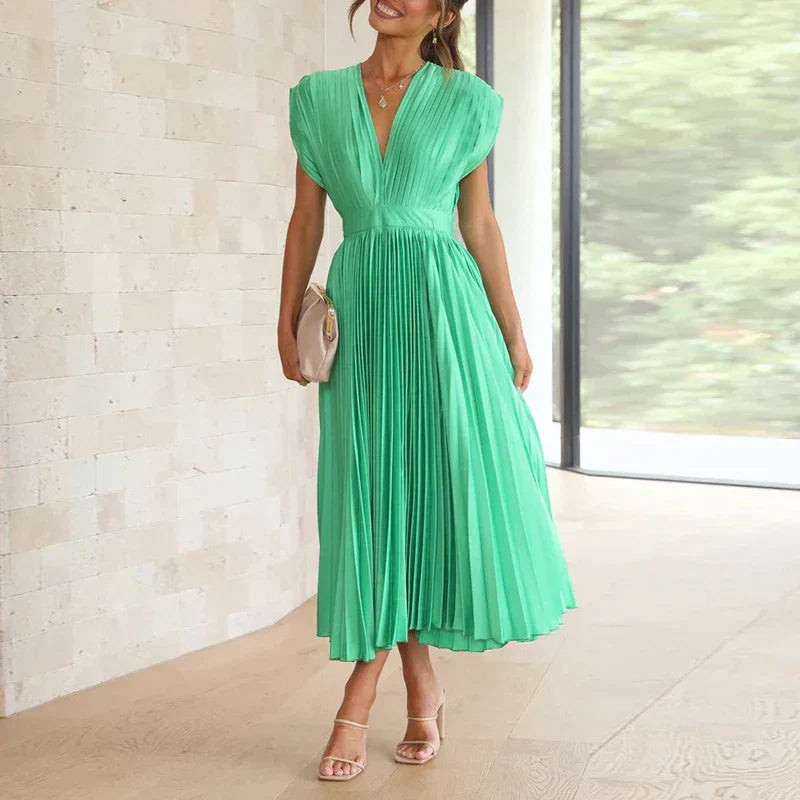 Montserrat Luxe V Neck Maxi Dress with Pleats Boutique Collection