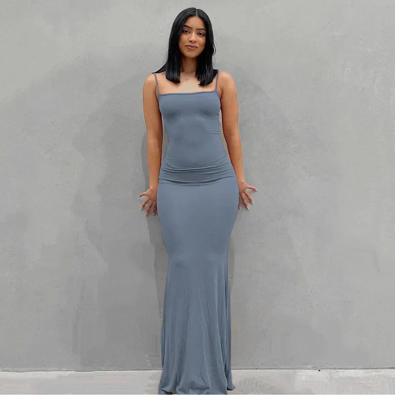 2024 Summer Spaghetti Strap Black Skims Sleeveless Maxi Dress