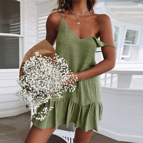 Army Green Strap Ruffles Relaxed Holiday White Midi Dresses