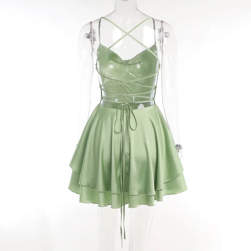 Julia Fashion Slim Strap Satin Halter Easygoing Women's Bodycon Mini Dress