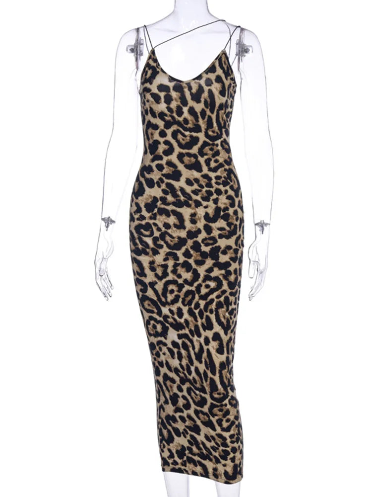 print Leopard Vneck spring Christmas outfits Midi Dresses