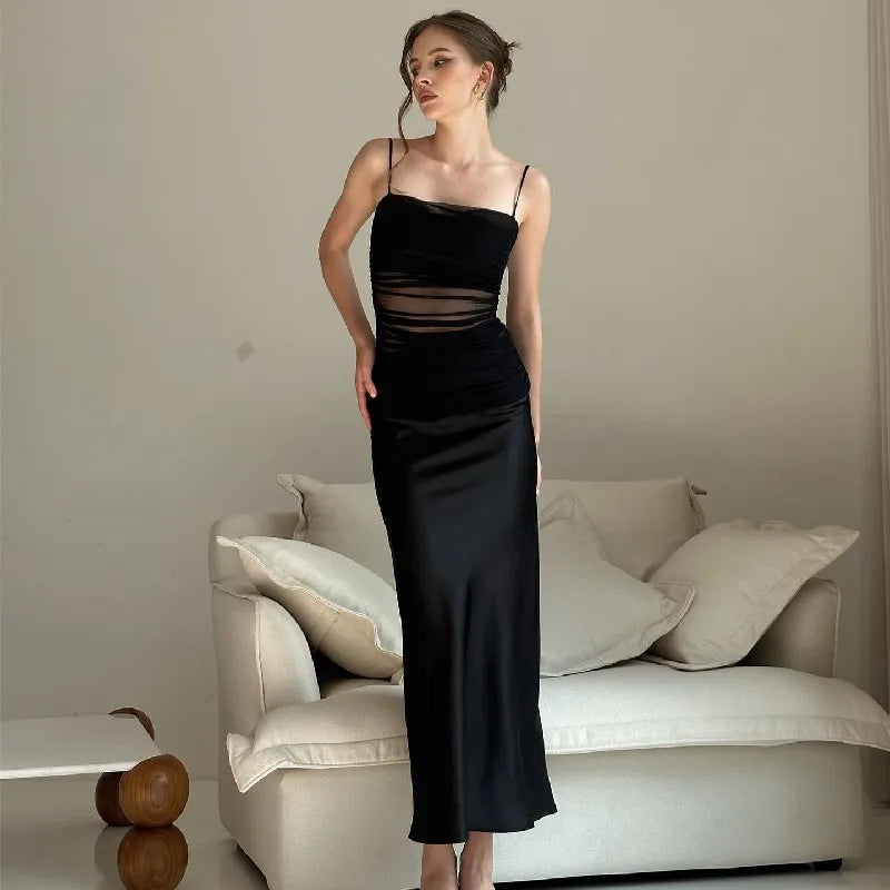 Cooked Light Wind Net Gauze Perspective Slim Chest Midi Dresses