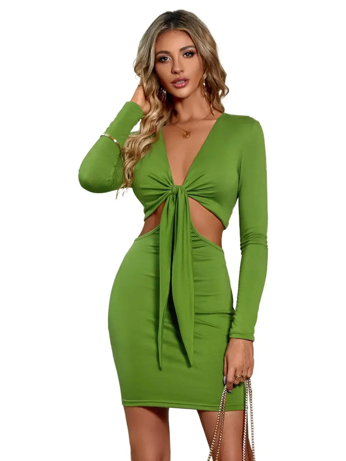 Waist Mid Split VNeck Elastic Outfits Solid Midi Dresses