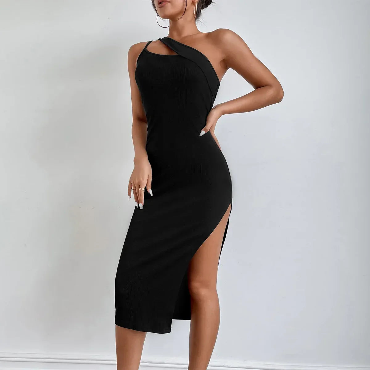 New Slit Oblique Slimming Sophisticated Casual Y2K Midi Dresses