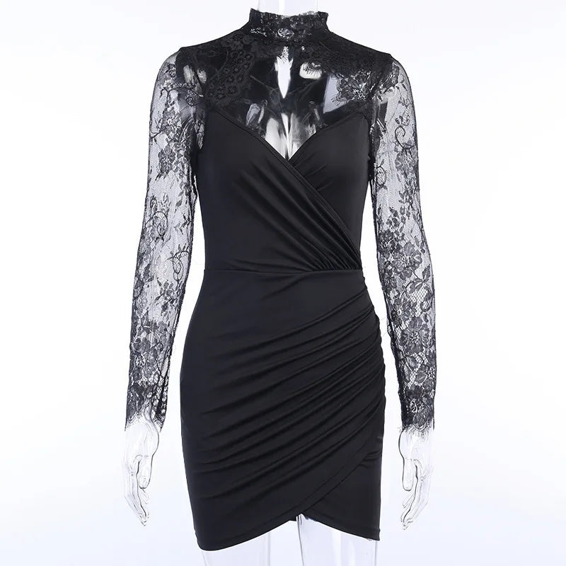 Splicing Longsleeved Femininity Vneck Crop Sophisticated Party Midi Dresses