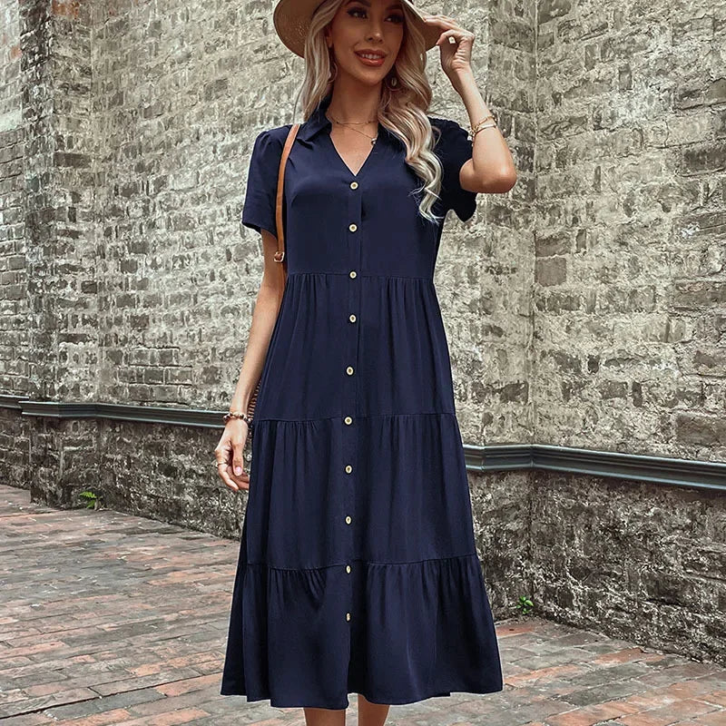 Summer Hepburn French Maxi Easygoing Party Club Midi Dresses