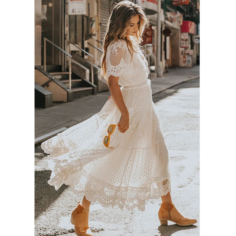 Summer White Sophisticated Casual Streetwear Midi Dresses