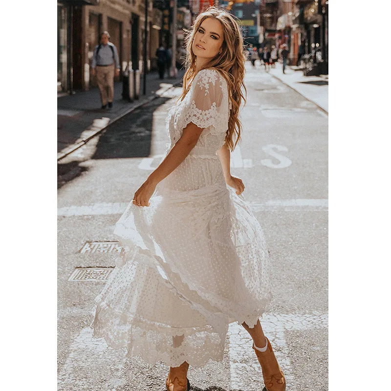 Summer White Sophisticated Casual Streetwear Midi Dresses