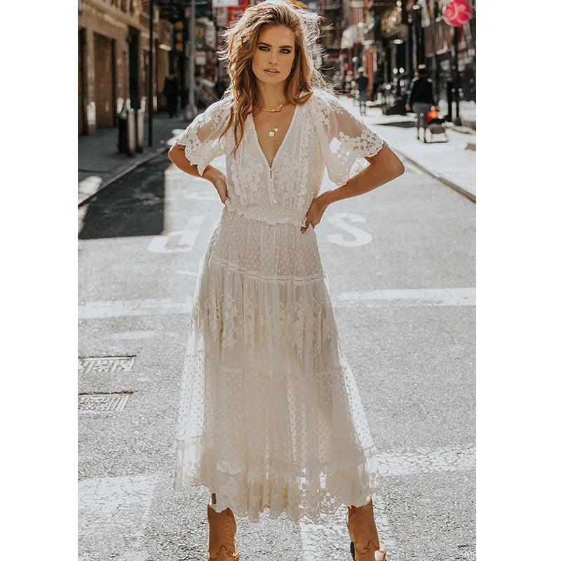 Summer White Sophisticated Casual Streetwear Midi Dresses