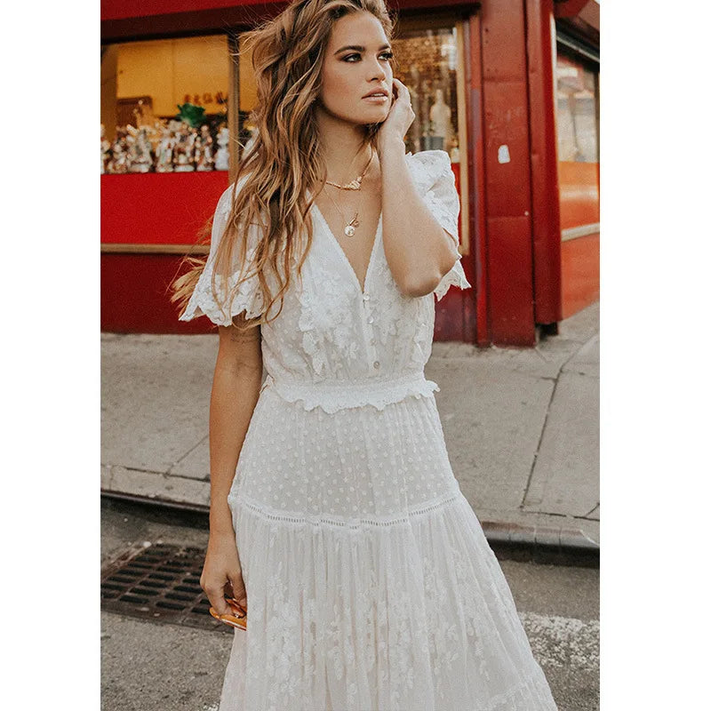 Summer White Sophisticated Casual Streetwear Midi Dresses