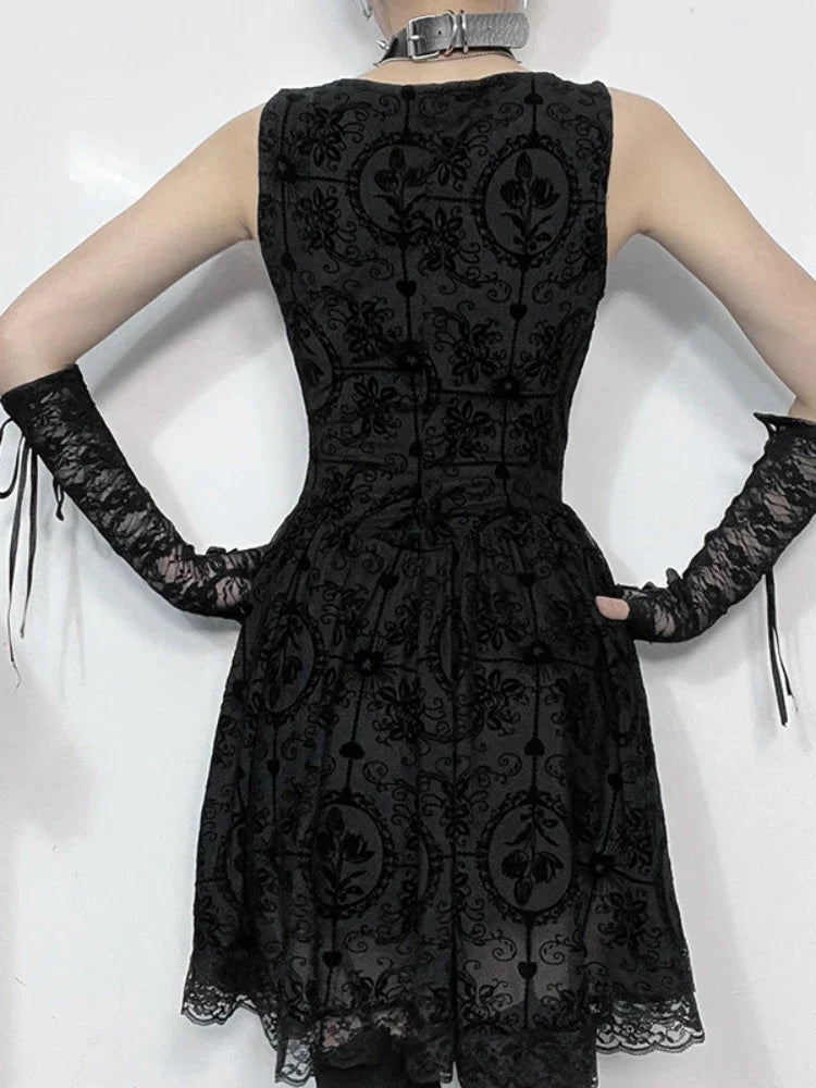 Summer New Harajuku Retro Wrapped Hip Mini Dress Y2K Classic Gothic Punk Dark Style Tie Up ALine Dress