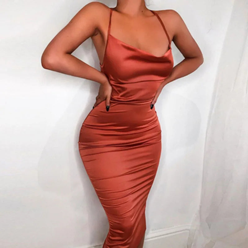 Maxi Puss Nightclub Satin Sophisticated Casual Midi Dresses