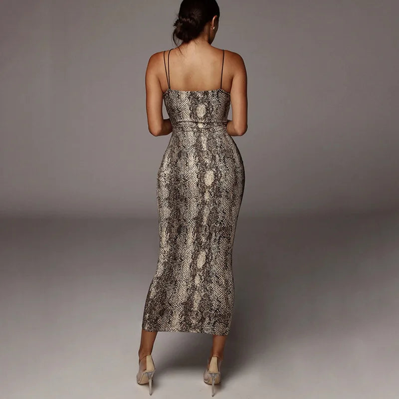 Print Leopard Sleeveless Vneck Spring Christmas Outfits Midi Dresses