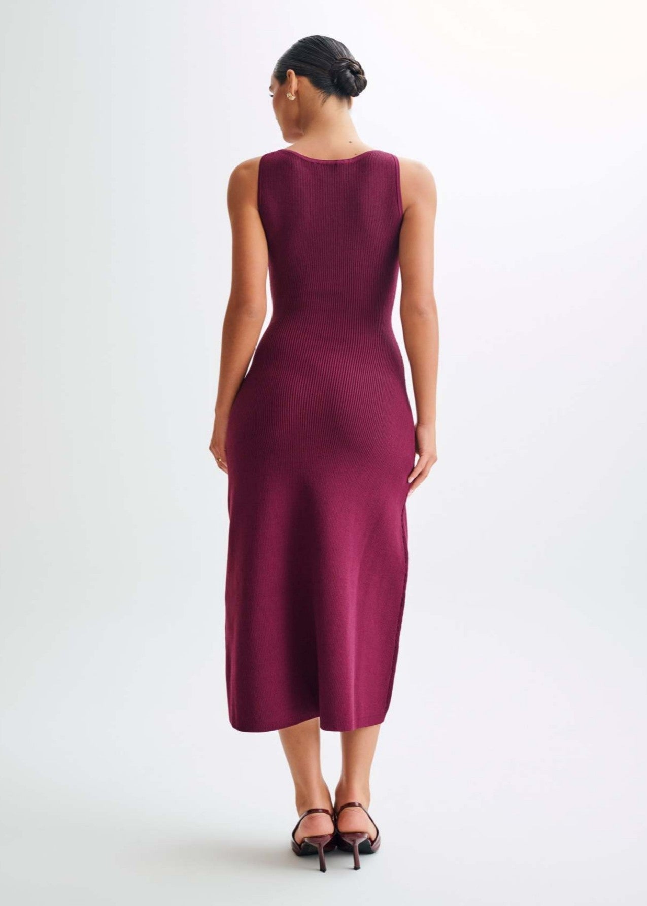 - Juliette Ribbed Knit Button Midi Dress
