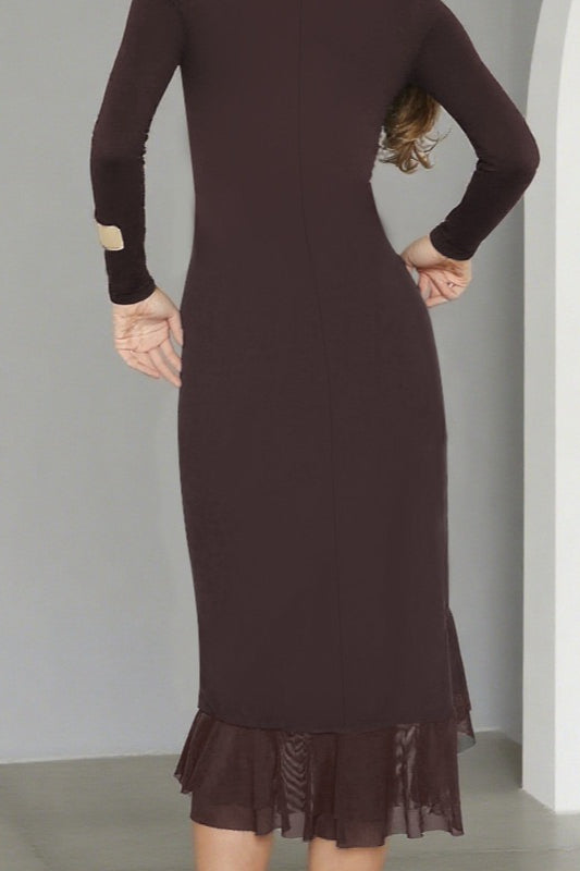 Long Ruffled Sleeve Bodycon Midi Dress