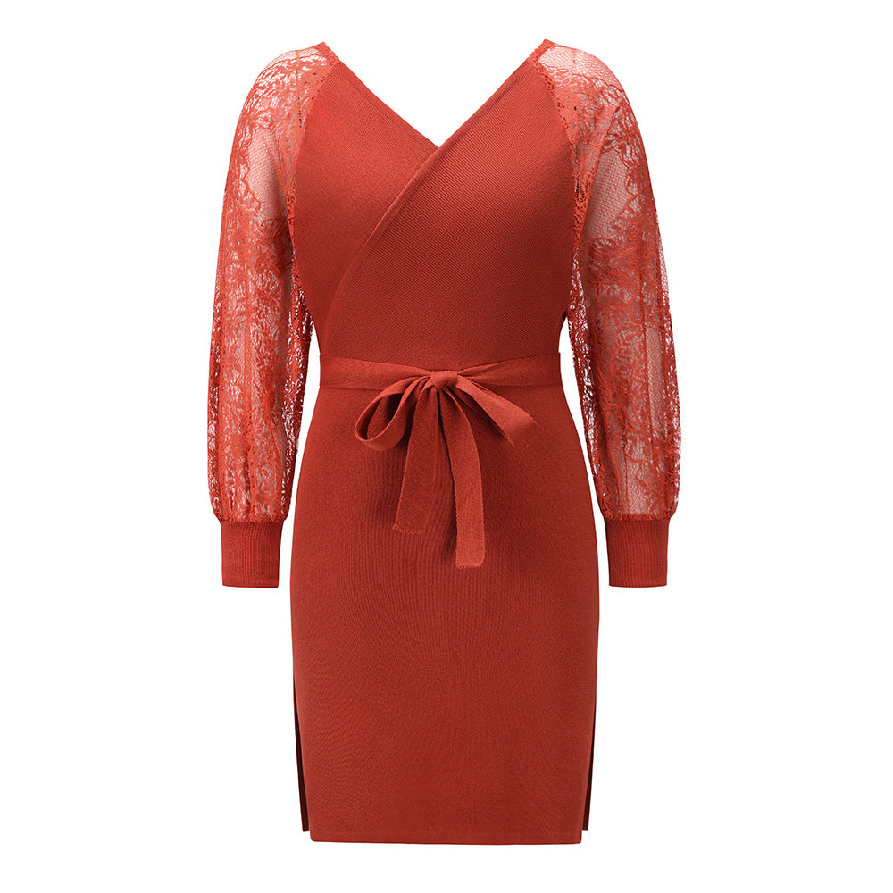 Knit Vinyl Chevron Wrap Dress