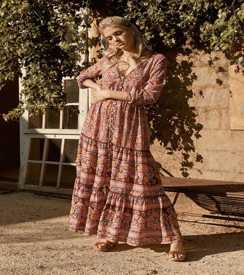 Cotton Dougherty Printed Ruffle Midi Dress