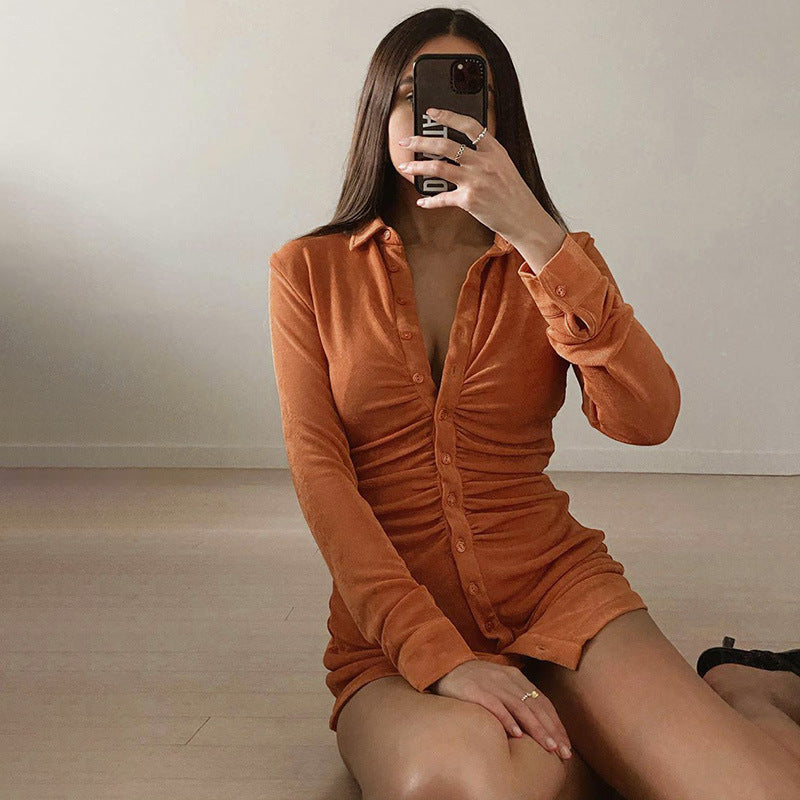 Ruched Klary Button Down Knit Dress FINAL