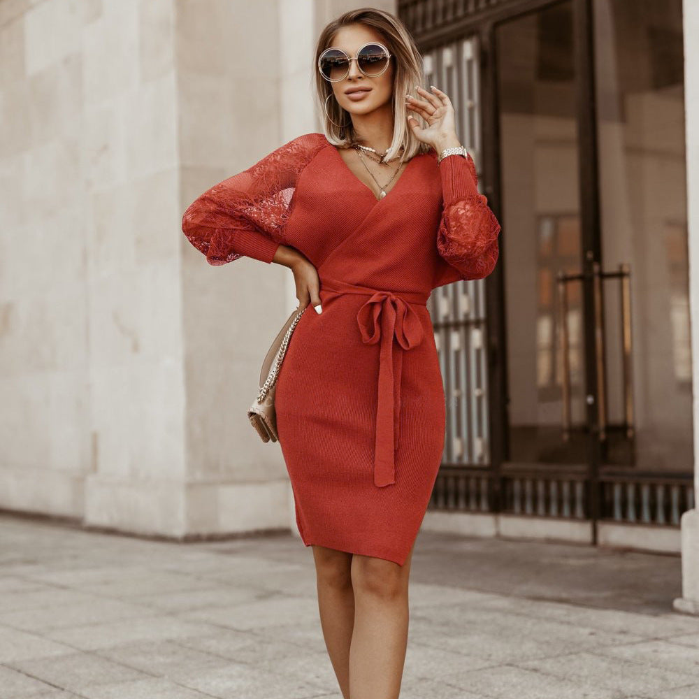 Knit Vinyl Chevron Wrap Dress