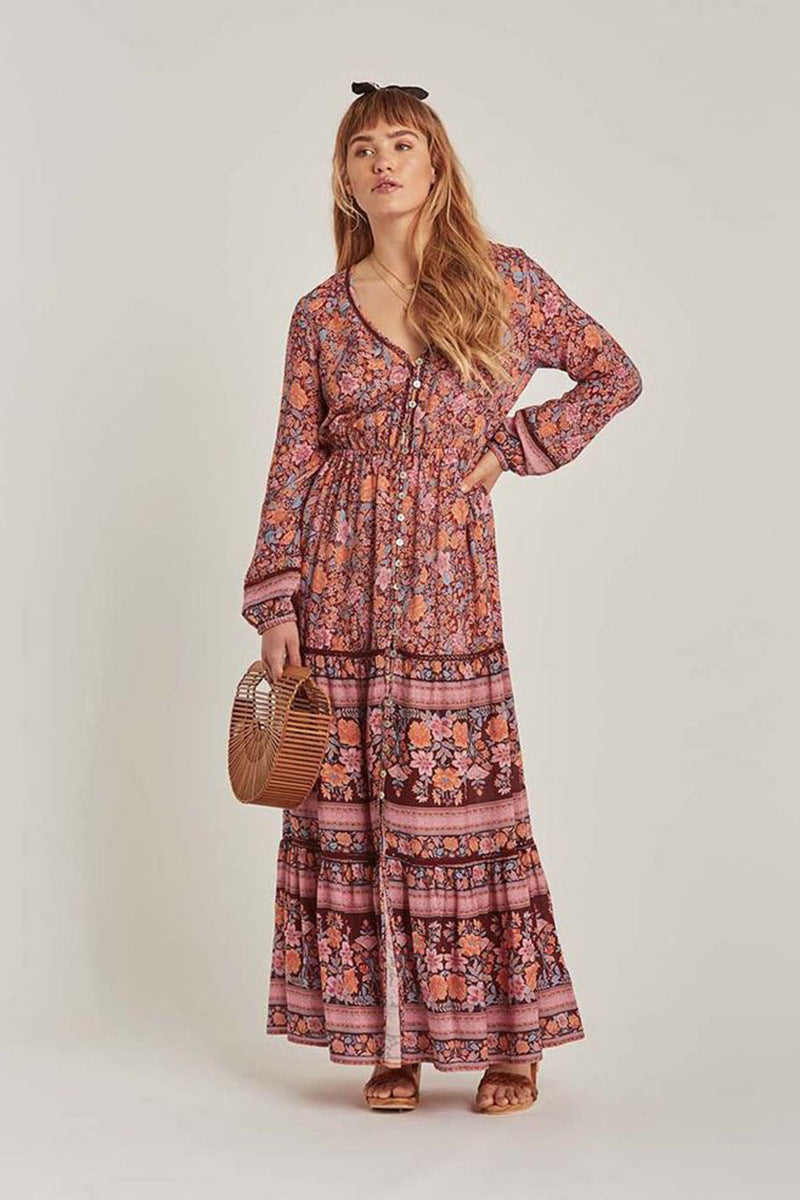 Cotton Dougherty Printed Ruffle Midi Dress