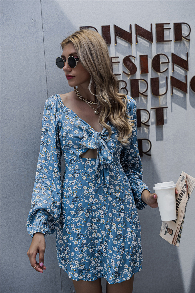 Springsteen Bloom Tie Front Cutout Dress Blue