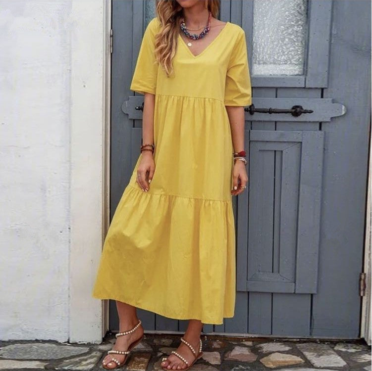 Pocketed Treya Smocked Puff Sleeve Midi Dress Peach