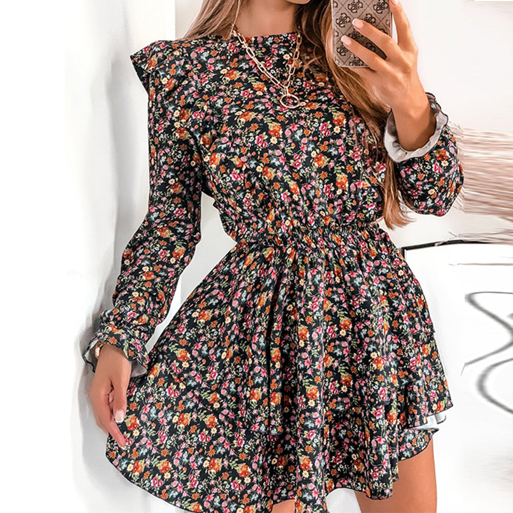 District Flower Pocketed Belted Velvet Dress