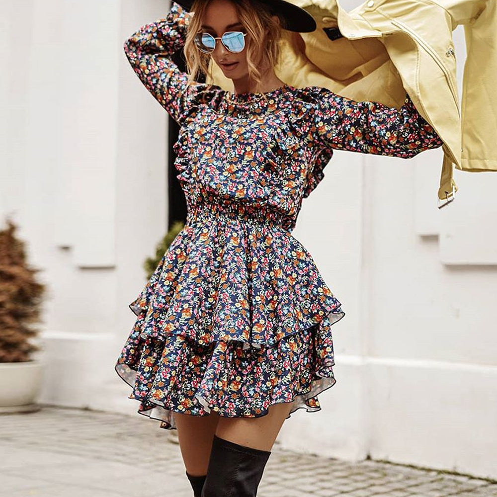 District Flower Pocketed Belted Velvet Dress
