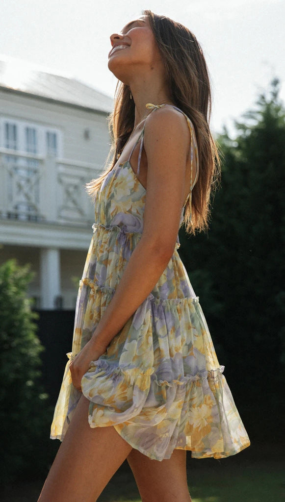 Dress The Part Flower Chiffon Tie Dress