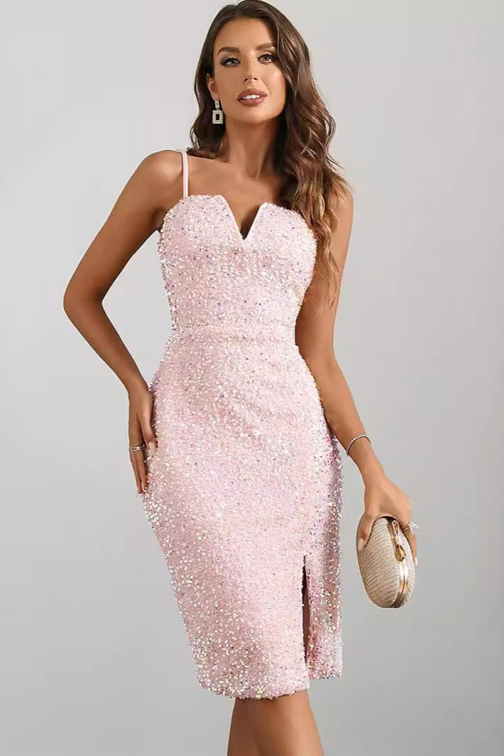 Spaghetti Sequin Strap Midi Dress