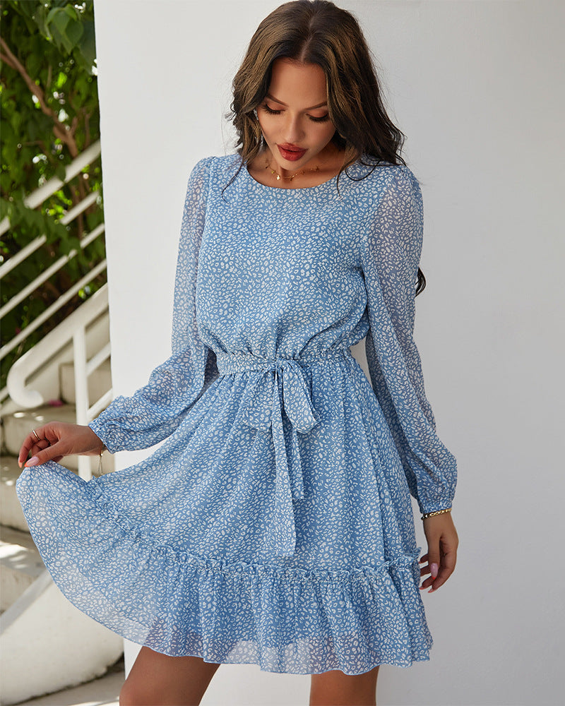 Nothing But Blue Skies Flower Rope Tie Midi Dress