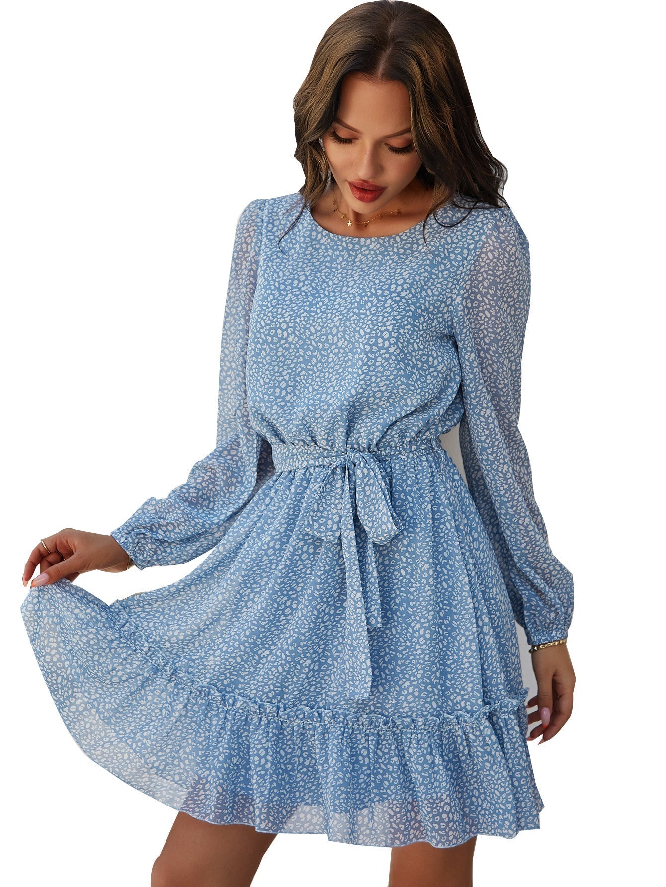 Nothing But Blue Skies Flower Rope Tie Midi Dress