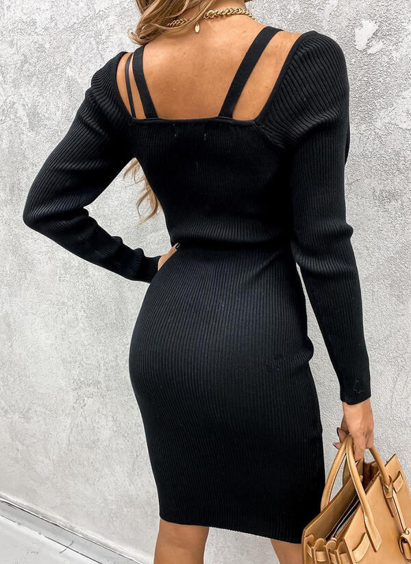 Ribbed Broadway Knit Midi Dress Black
