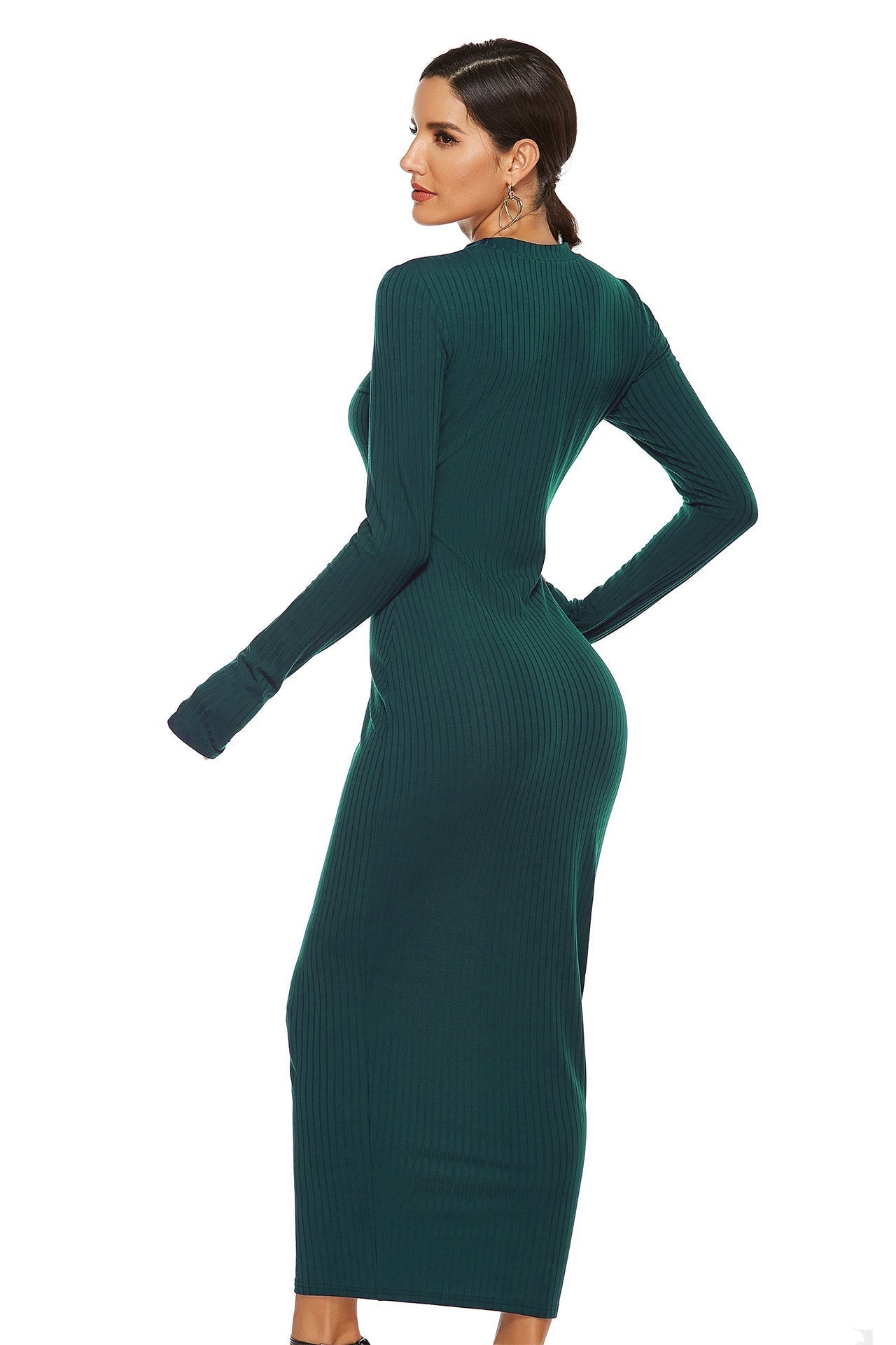 Long Kenji Sleeve Knit Midi Dress Charcoal FINAL