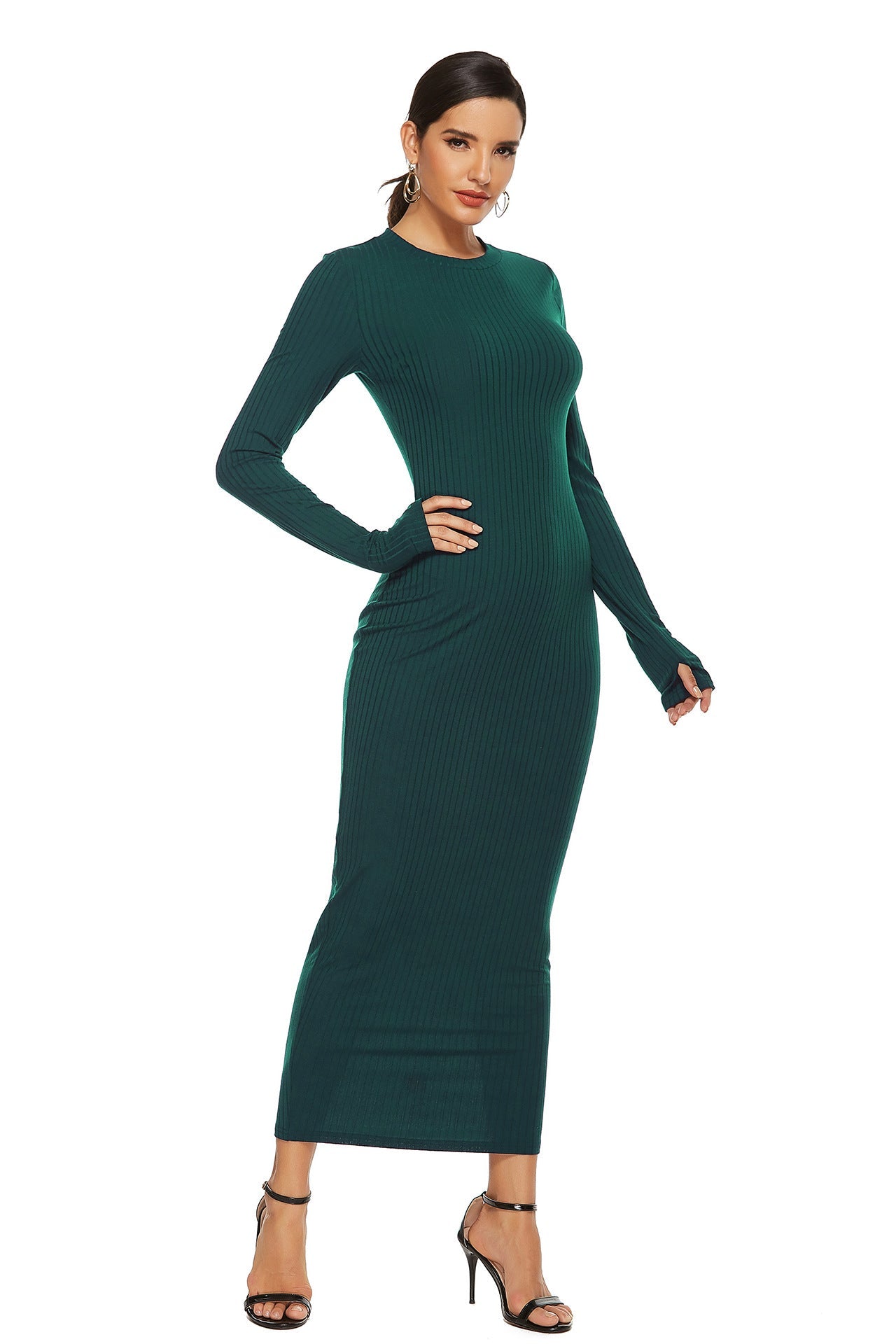 Long Kenji Sleeve Knit Midi Dress Charcoal FINAL