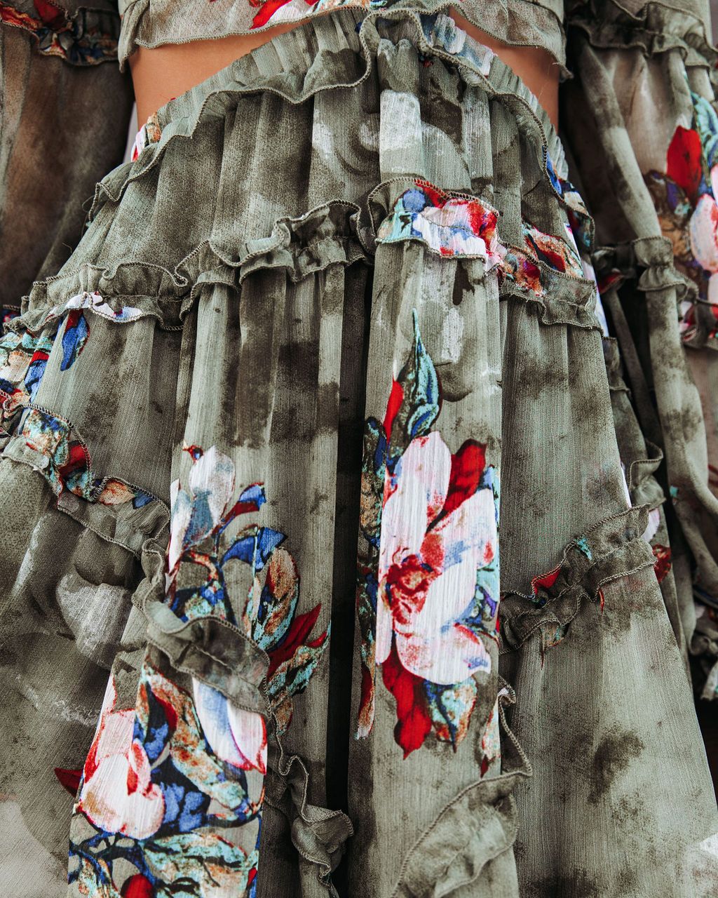Ruffle Marie Tiered Cutout Dress Olive