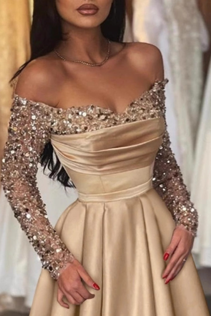 Long Sleeved Sequin Evening Gown Prom Dress
