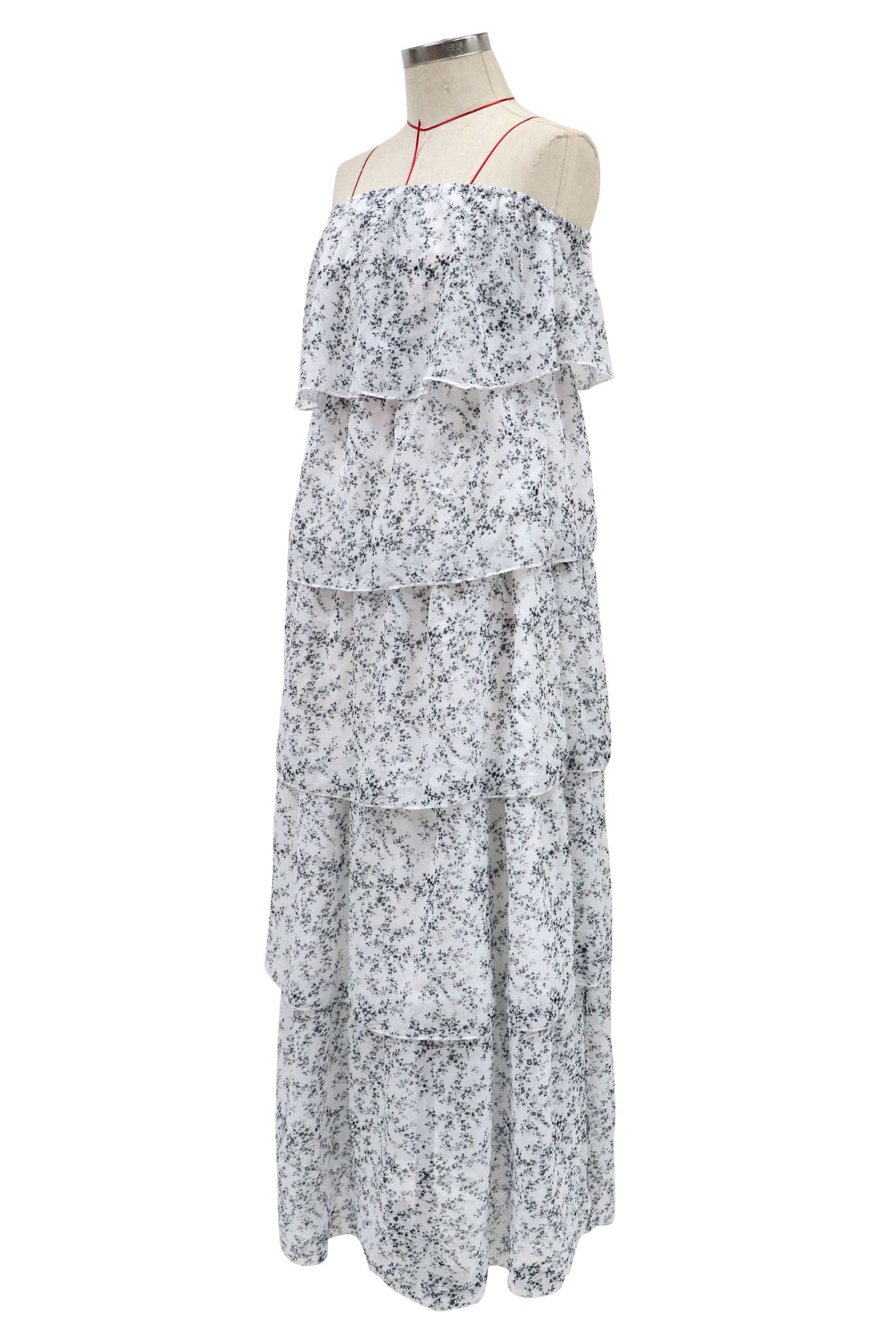 Annie Flower Strapless Tiered Midi Dress Ivory Multi