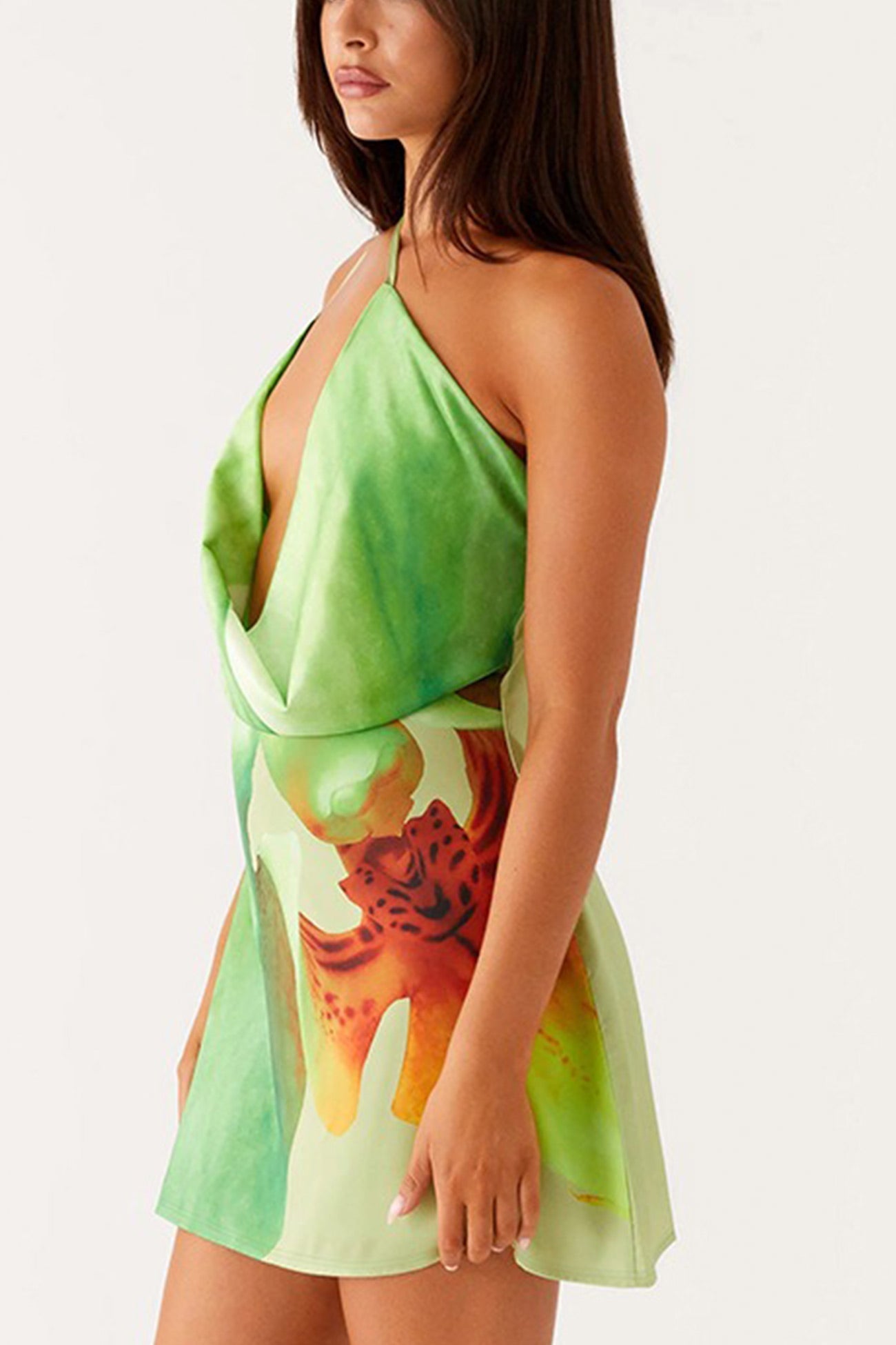 Flower Cowl Neck One shoulder Mini Dress